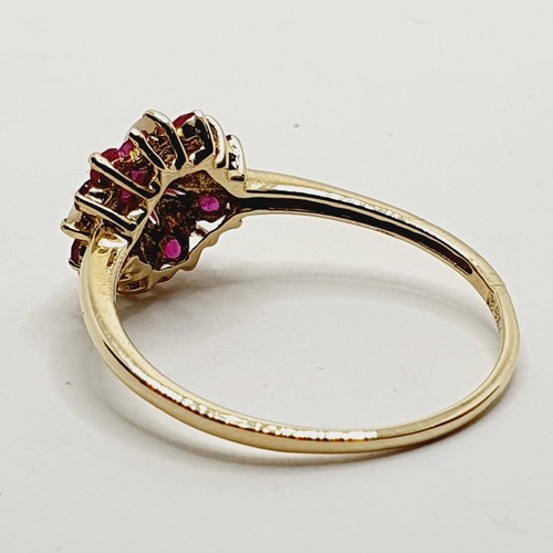QVC Beautiful 9ct Ruby Opal Marquise Cluster Flower Yellow Gold 375 Ring Size V - Picture 5 of 24