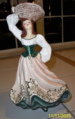 Vintage Florence Ceramics Ava Peasant Girl Basket Flower Holder Figurine