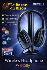 🦬 Casque Sans Fil Radio FM – Hi-Fi SXBS - 5-en-1 – TV PC MP3 – MH2001🦬