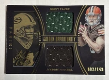 2014 Panini Black Gold Prime Johnny Manziel Brett Favre RC HOF JERSEY MATCH /149