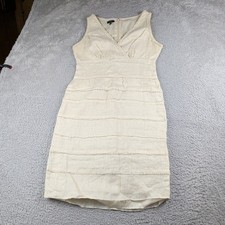 Talbots Dress Womens 2 Beige 100% Linen Tiered Fringe Fray Shift Mini Lagenlook