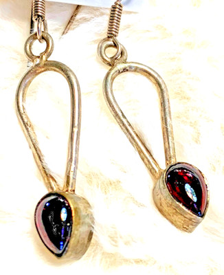 Garnet  Sterling Silver Drop Earrings E-1452