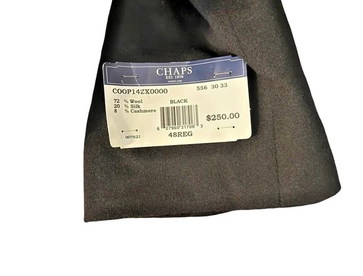 Chaps Mens SportCoat Blazer Size 48R Two Button Flannel Wool Silk Cashmere Black - Image 2 of 4