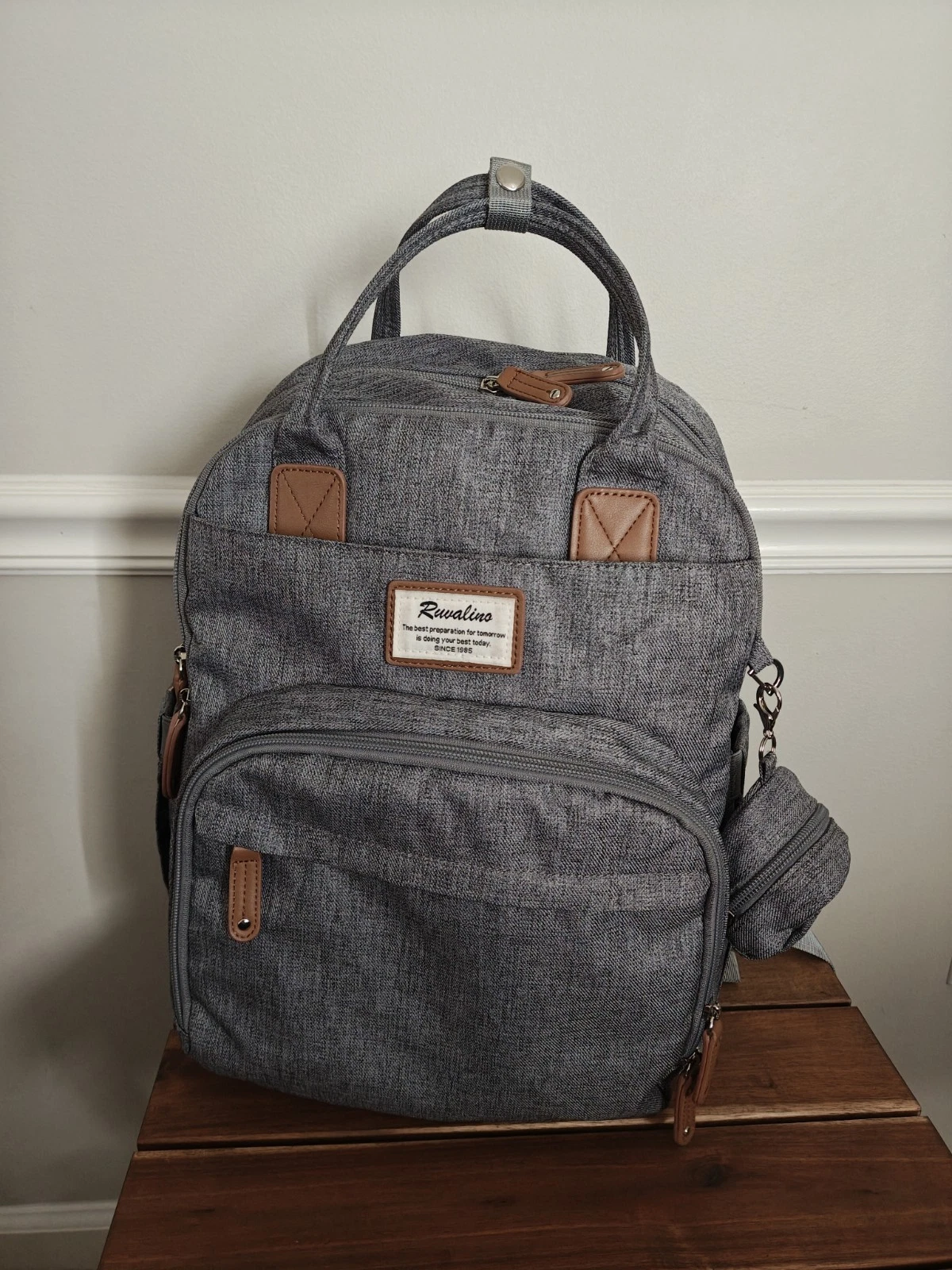 Ruvalino Diaper Bag Multifunctional All In One Backpack with Changing Pad Gray