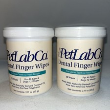 2 Sealed PetLabCo Dental Finger Wipes, For All Cats  Dogs, 30 Each