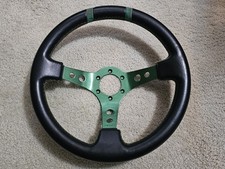 Nrg Limited Edition Deep Dish Series Steering Wheel 350mm 3 Spoke Leather Green