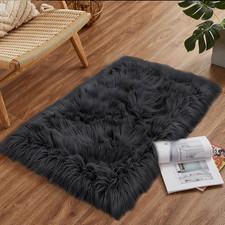 Black Fluffy Faux Fur Rug 2X3 Black Fuzzy Furry Sheepskin Rug Small Carpet for B
