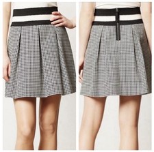 Anthropologie Maeve Ballad Skirt Small Swing Pleated Black Ivory Geometric High