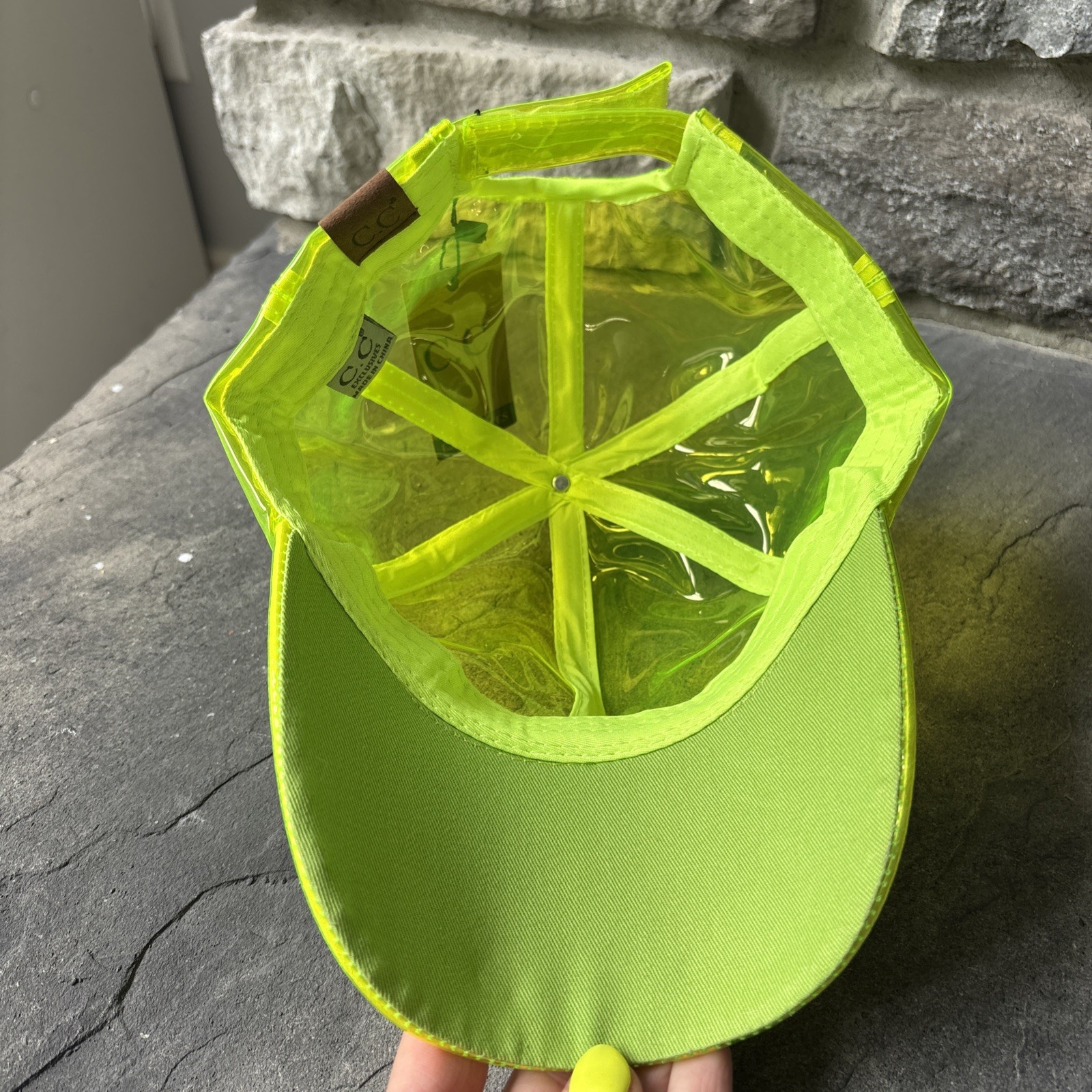 C.C Exclusives Women's See Through Translucent Neon Lime Baseball Rain Cap Hat image 5