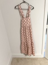 Madewell Womens 2 Cicely Tiered Midi Dress in Geo Pink Brown Checkerboard NWT
