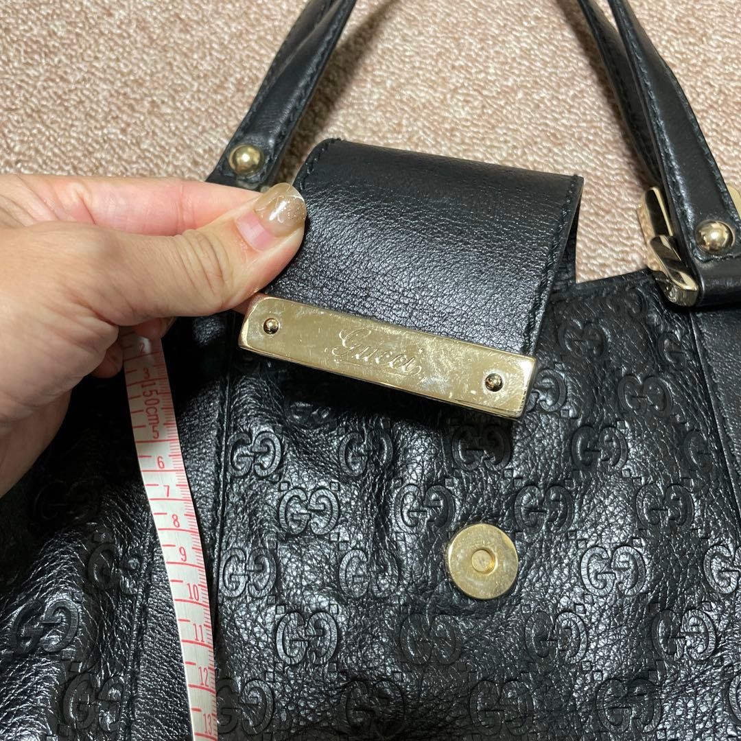 GUCCI Monogram Canvas Tote Bag Black Gold Leather Shoulder Authentic Excellent image 6