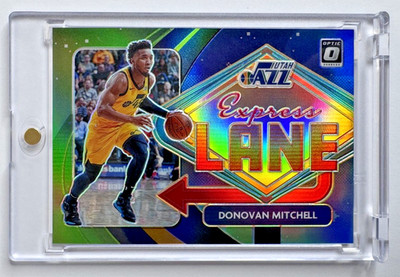 Donovan Mitchell 2020-21 Optic Express Lane LIME GREEN PRIZM #14 Jazz #'d /149