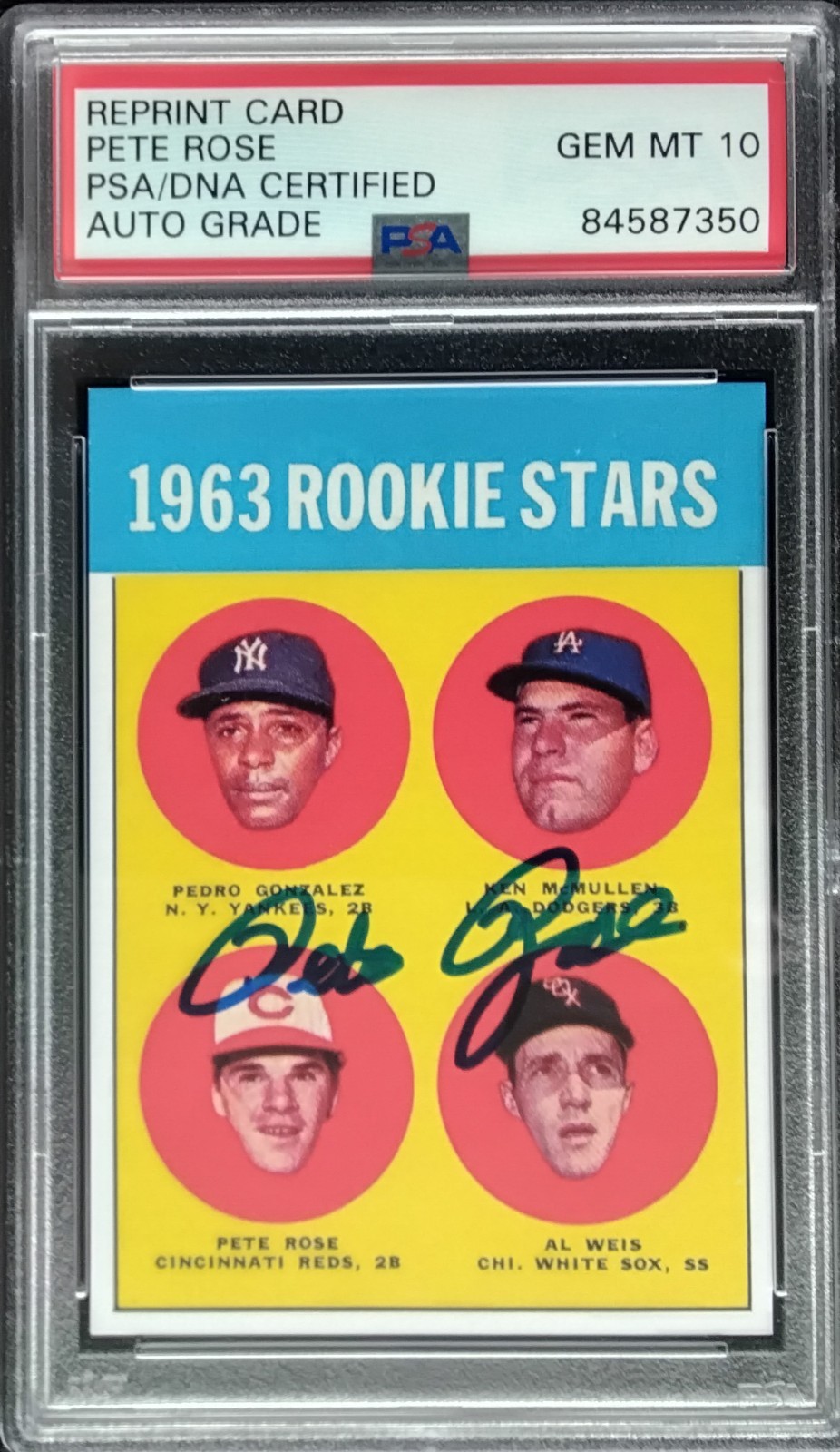 1963 PSA 10 Auto Pete Rose Cincinnati Reds Topps Baseball RC Rookie Card Reprint view 24