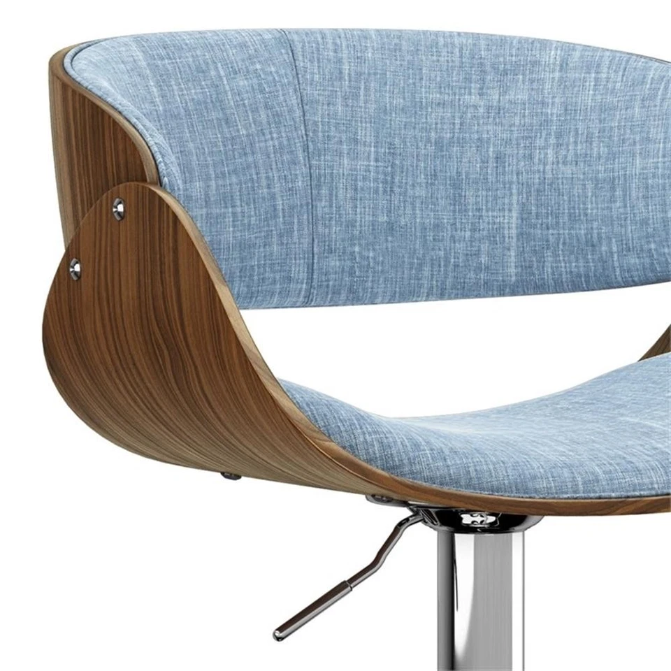 Amery  Adjustable Swivel Bar Stool in Denim Blue Linen Look Fabric - Image 4 of 4