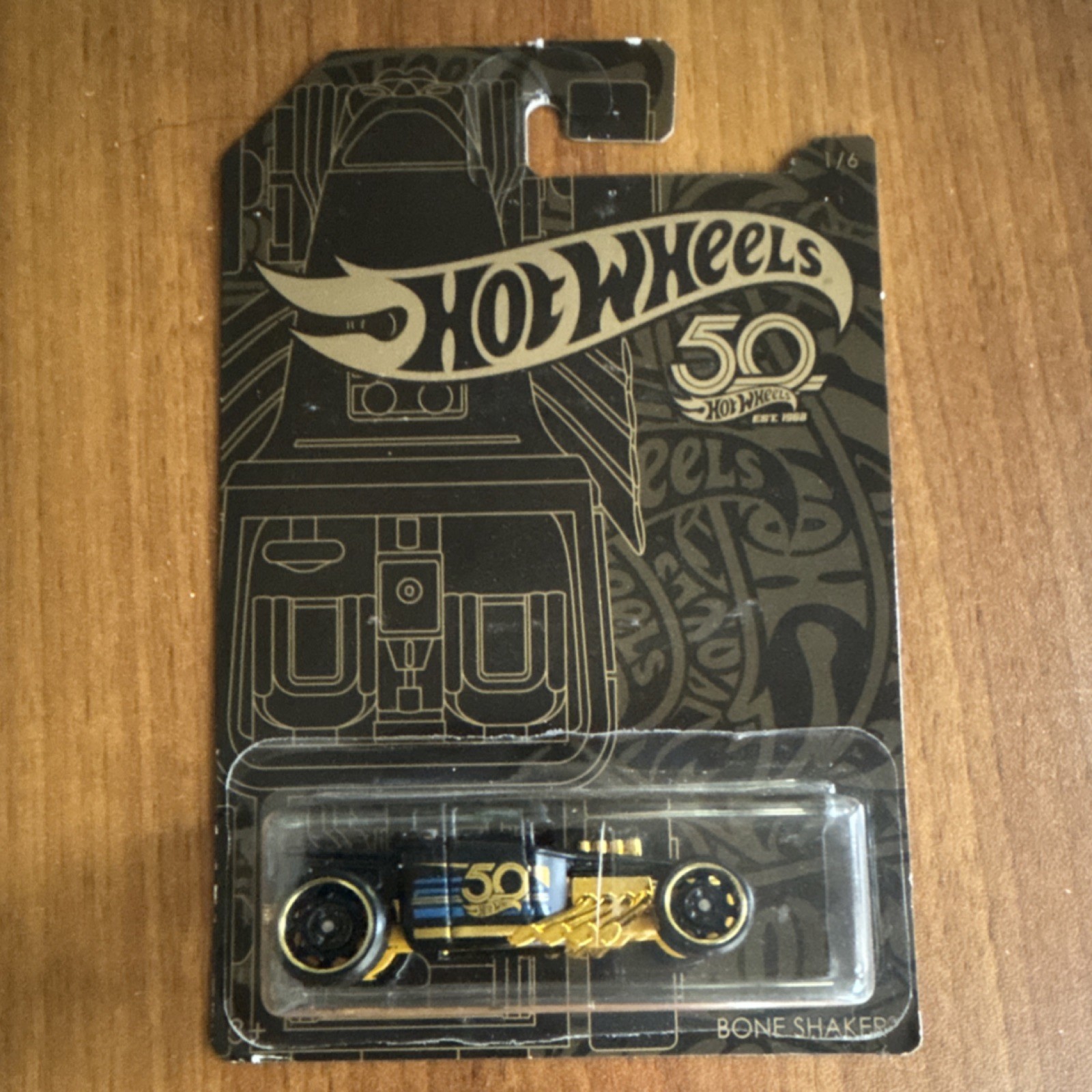 Hot Wheels Bone Shaker 1:64 Black Gold Diecast Car 50th Anniversary Edition