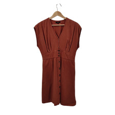 Quince Vintage Wash Tencel Button Front Dress Terracotta Basic Sleeved S