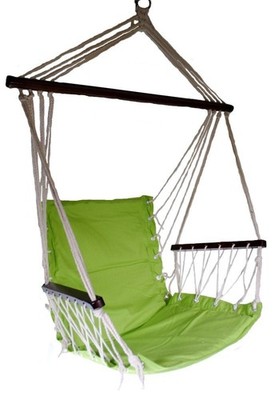 Patio Swing Seat Hanging Hammock Cotton Rope Chair with Cushion Seat Green