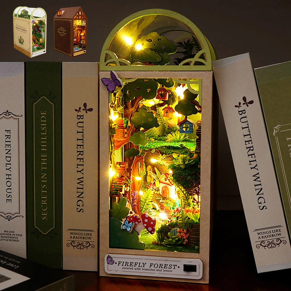 Rompecabezas de madera 3D sujetalibros hágalo usted mismo libro rincón decoración callejón insertar modelo edificios kits A Foto 2 de 4