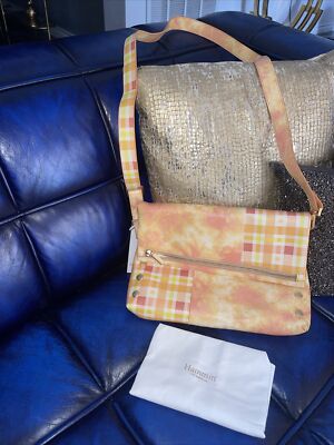 NWT $395 Hammitt VIP Large Crossbody Marigold Mango Plaid Tie Die Leather