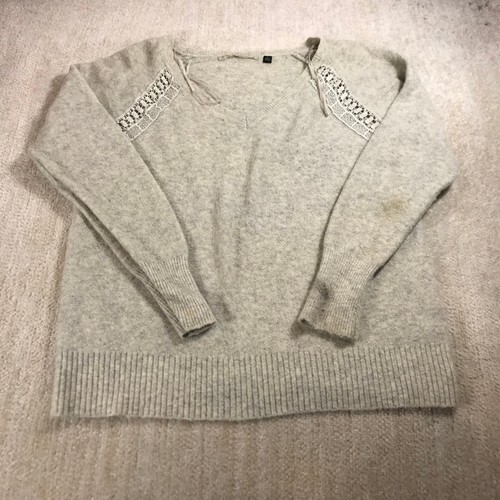 Knitted Knotted Sweater Womens Large Pullover Beige Chunky Casual Ladies