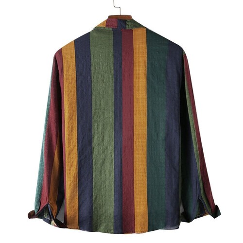Nueva Camisa Vintage a Rayas Hombres Manga Larga Blusa Camisas Transpirable Informal Suelta - Imagen 4 de 12