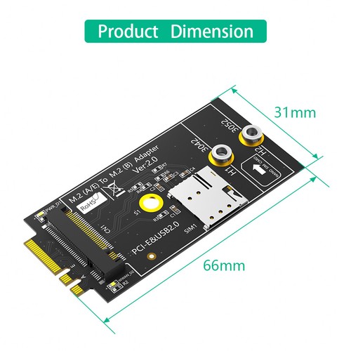 M.2 Key B to A+E Adapter Card with NANO SIM Card Slot for 3G/4G/5G LTE Module - Afbeelding 3 van 6