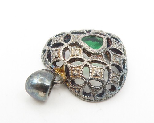 AVON 925 Sterling Silver Vintage Green Topaz Love Heart Dome Pendant PT9215 - Picture 3 of 5