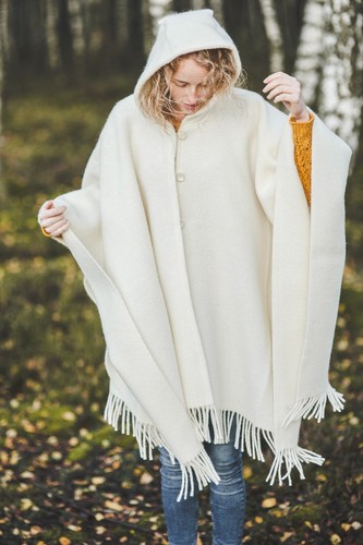 Hooded Shawl Wrap Knit Women Fringe Knitted Poncho Cardigan Cape Sweater White - Picture 2 of 9