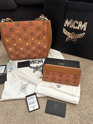Authentic MCM Medium Klara Monogram Leather Hobo Bag With Match Large Wallet