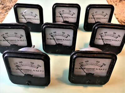 METERS  AC MOTOR CURRENT % FLA    PHASE 2  SCALE  0 TO 200 MFG BY EMICO  USA