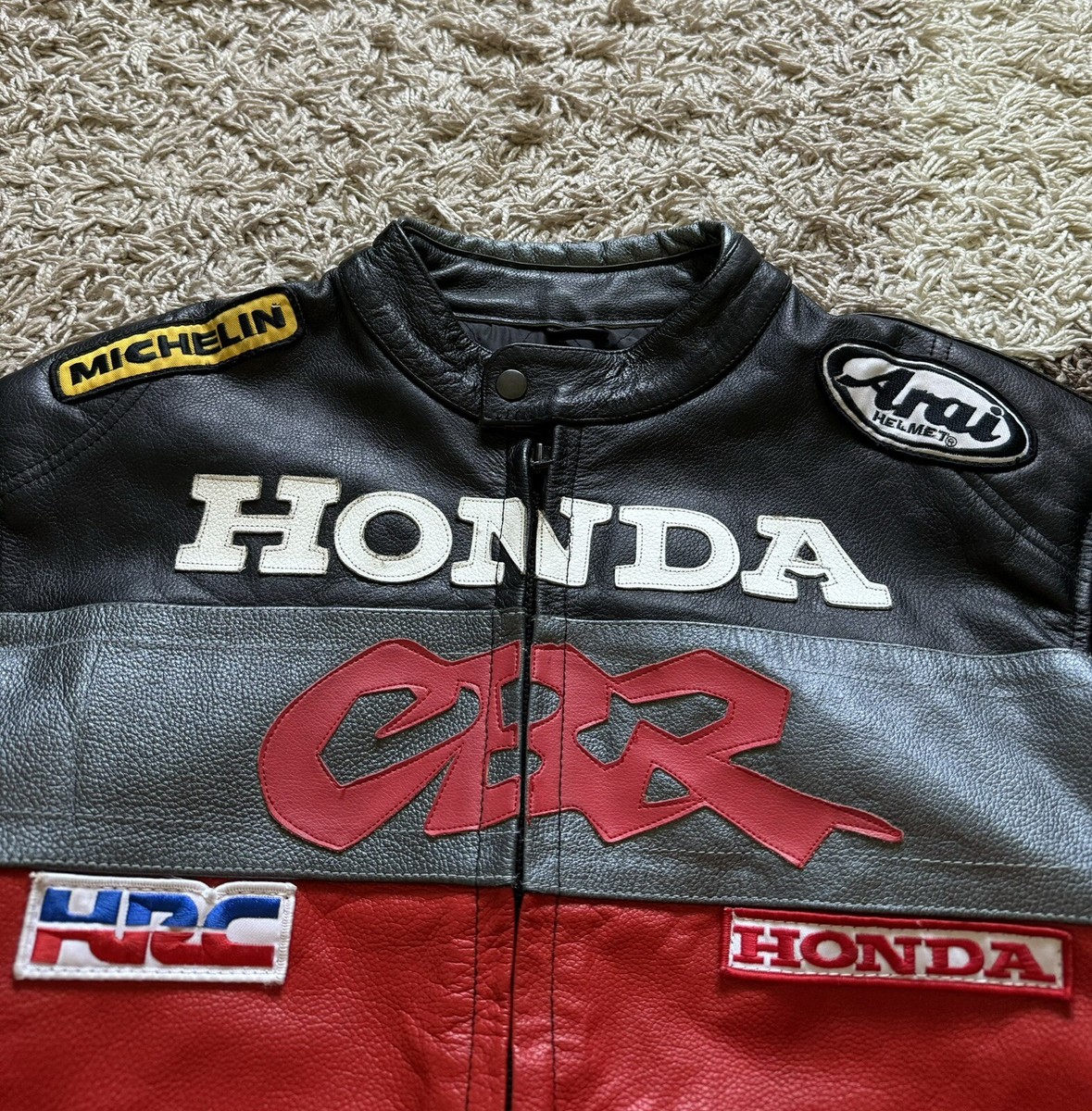 Vintage Honda Racing Leather Moto Jacket Michelin XXLarge | eBay