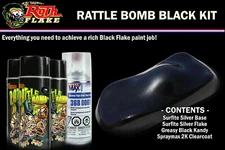 Rattle Bomb Kit - Black Kit - Aerosol Metal Flake, Basecoat, Kandy, Clearcoat