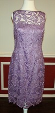 Adrianna Papell Womens Size 10 Petite Illusion Neck Lace Purple Sheath Dress Z2