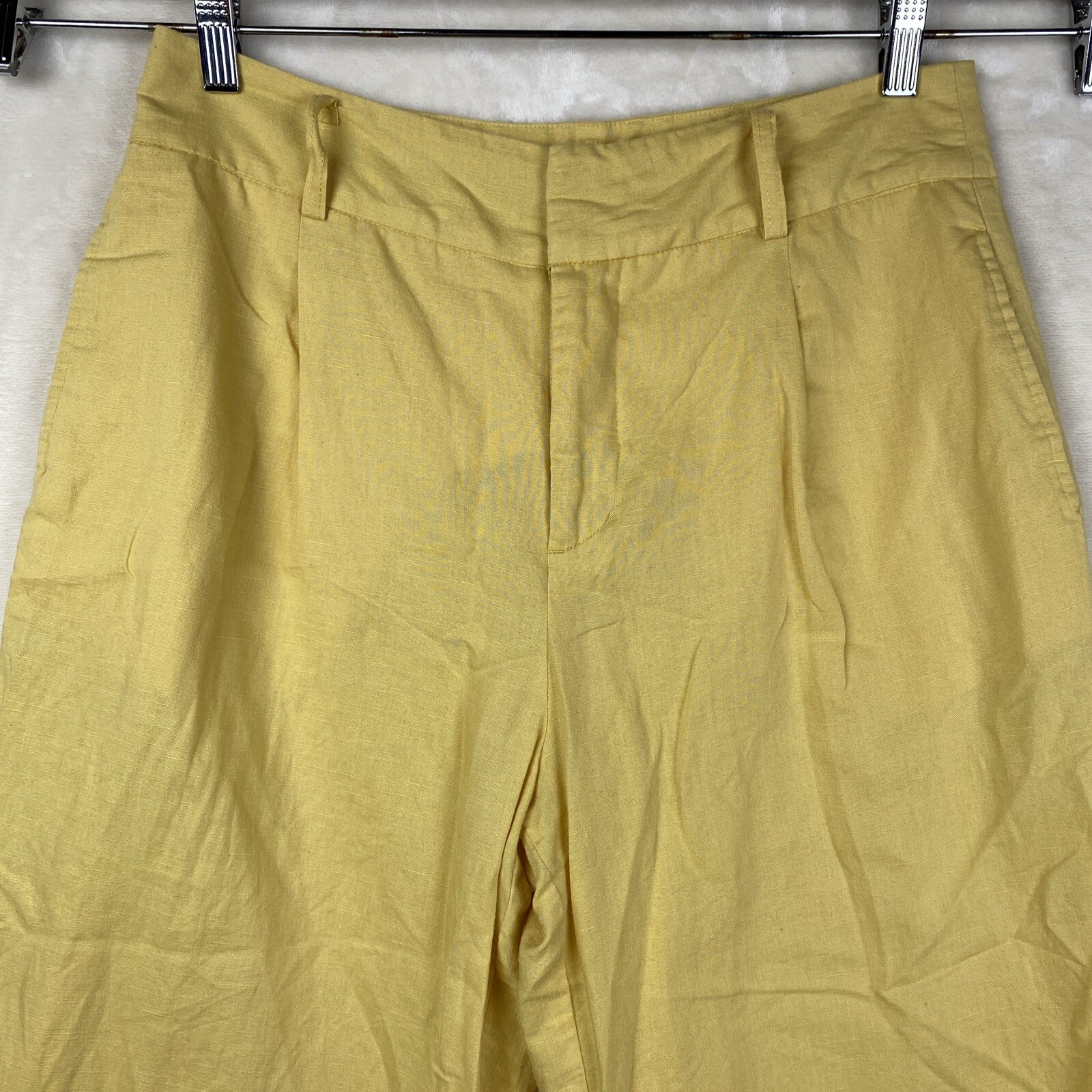 Zara Basic Pants Womens Large Yellow Cropped Line… - image 2