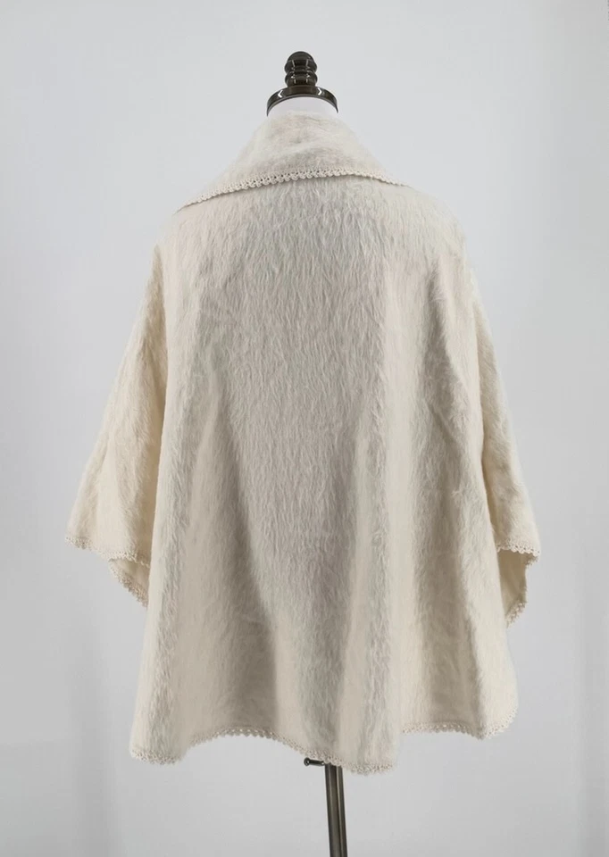 Alpaca Camargo Womens Ivory Collared Button Up Poncho Cape Sweater Sz 8 NEW - Image 4 of 4