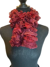 Ob.D. Handmade, Hand Knit Mulberry Ruffle Scarf w/Metallic Sparkle