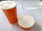 Vintage Tupperware Orange Canisters  #1222 10" tall 16 cup & #1204 — photo 2