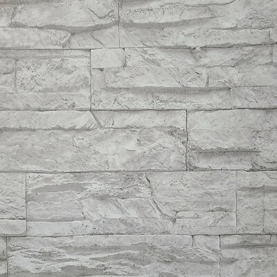 Wallpaper textured gray off white modern faux realistic stone 3D wallcoverings