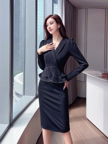 Office Dress Women Work Midi Long Sleeve V-Neck High Waist Peplum Size 2 4 6 8 - 第 25/32 張圖片