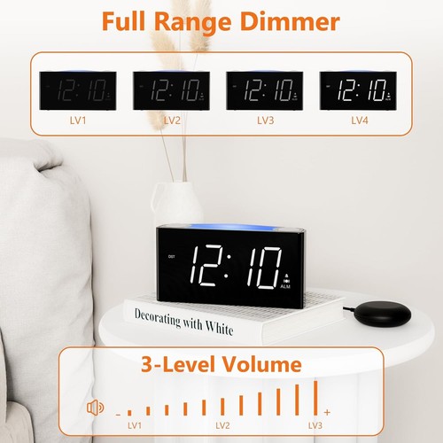 7-Colour Dual Alarm Clock For Heavy Sleepers Vibrating/Deaf/Loud/Dimmable/USB UK - Picture 3 of 9
