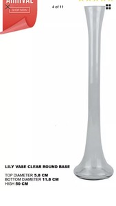 TALL SQUARE SINGLE STEM LILY VASE 60cm TALL WEDDINGS FLORISTRY GLASS SKU GLA1046
