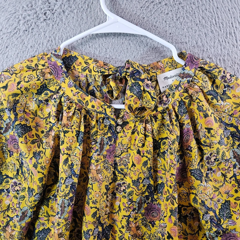 Madewell x Karen walker 100% Silk Top Blouse Women Small Floral Garden Yellow - Image 4 of 4