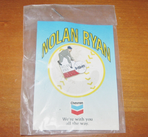 Vintage Baseball Nolan Ryan 5K Strikes Chevron Gas MLB Promo Anstecknadel mit Rückseite