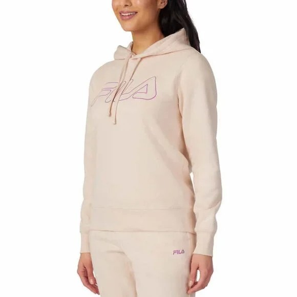 Nuova Fila Felpa con Cappuccio Donna Logo Cordino Vita A Coste Polsini Crema XL