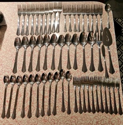 International China Symmetry Freemont~Flatware Lot Stainless 83 Pieces Plume