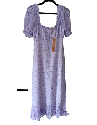 NWT Milkmaid Midi Dress Women S Lavender Floral Peasant Cottagecore Made in USA