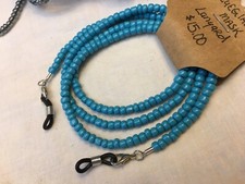 Homemade Eyeglasses  Mask Lanyard Aqua-Blue 4mm Beads unisex 
