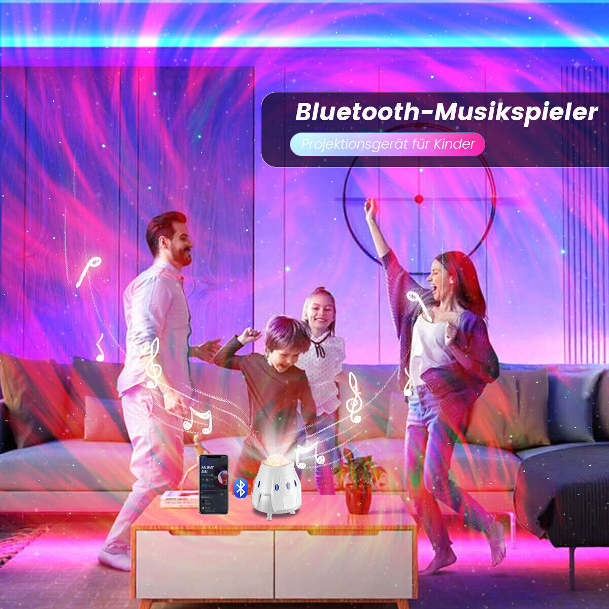 Eieenotee Roboter Projektor Nachtlicht - Bluetooth, LED Sternenhimmel, Wiederaufladbar