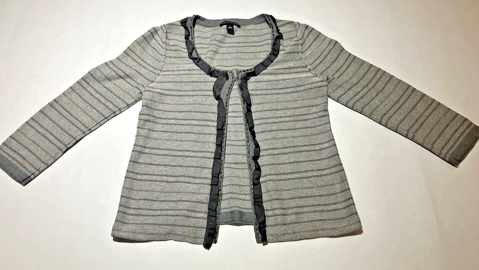 Banana Republic grey beaded collar merino wool pima cotton open front cardigan medium