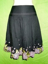 Context skirt size 2 cotton black knee length embroidery floral zip A-line